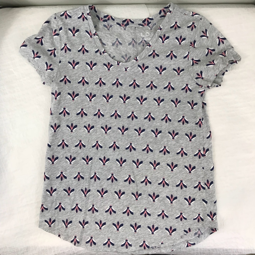 LOFT Grey T-Shirt with Floral Pattern